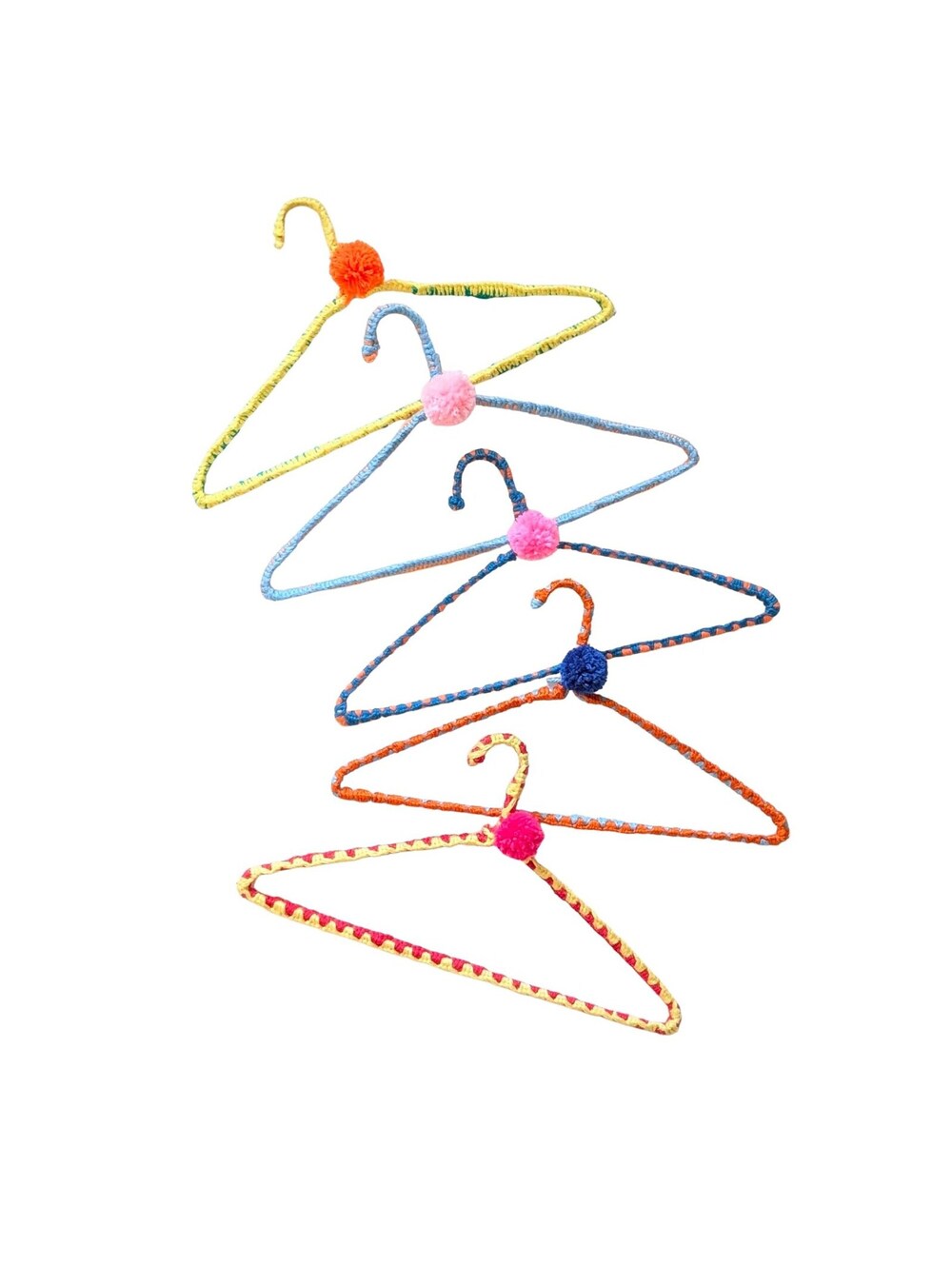 Vintage Handmade Crocheted Clothes Hangers with Pom Poms